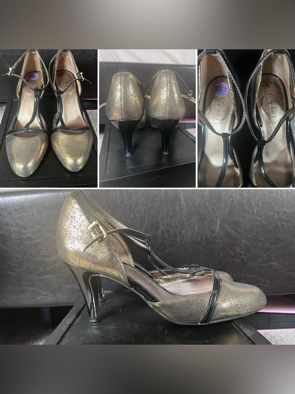Metallic Gold T-Strap Women's Heels